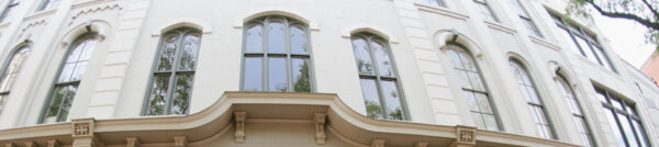 The front windows of a nice building in Ann Arbor.