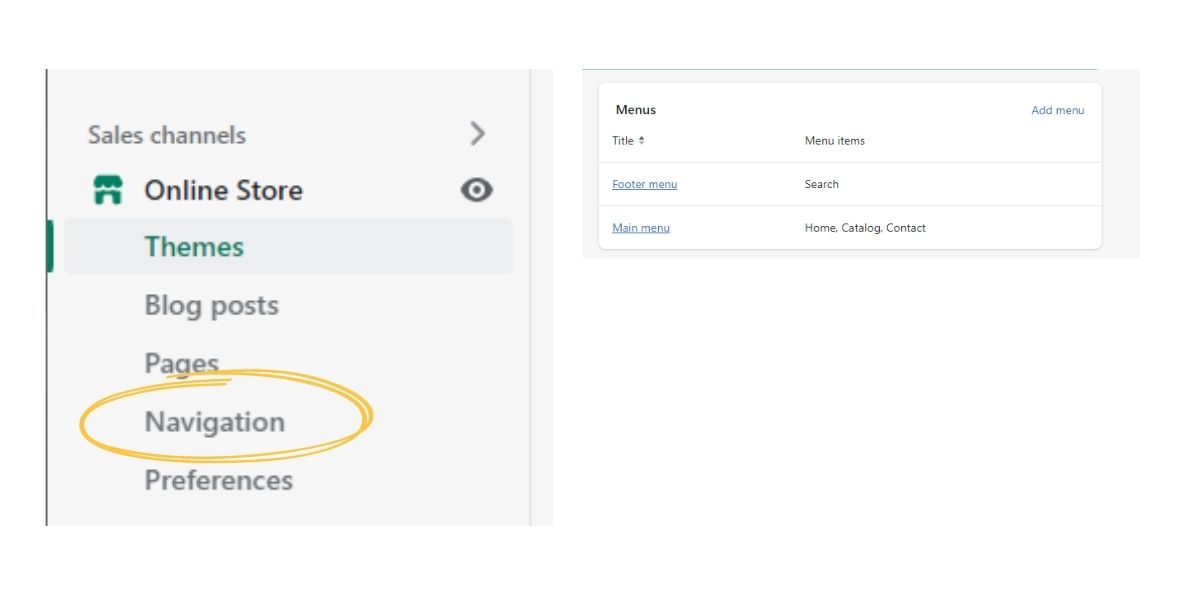 Shopify header and footer navigation