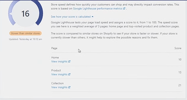 Shopify online store speed example