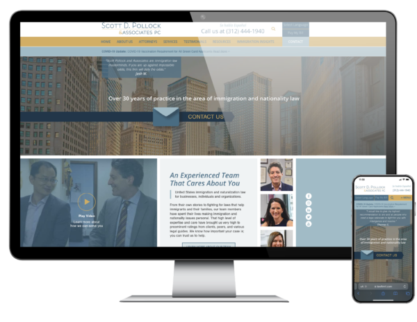 Mockup of Scott D. Pollock & Associates, P.C.'s website on desktop and mobile