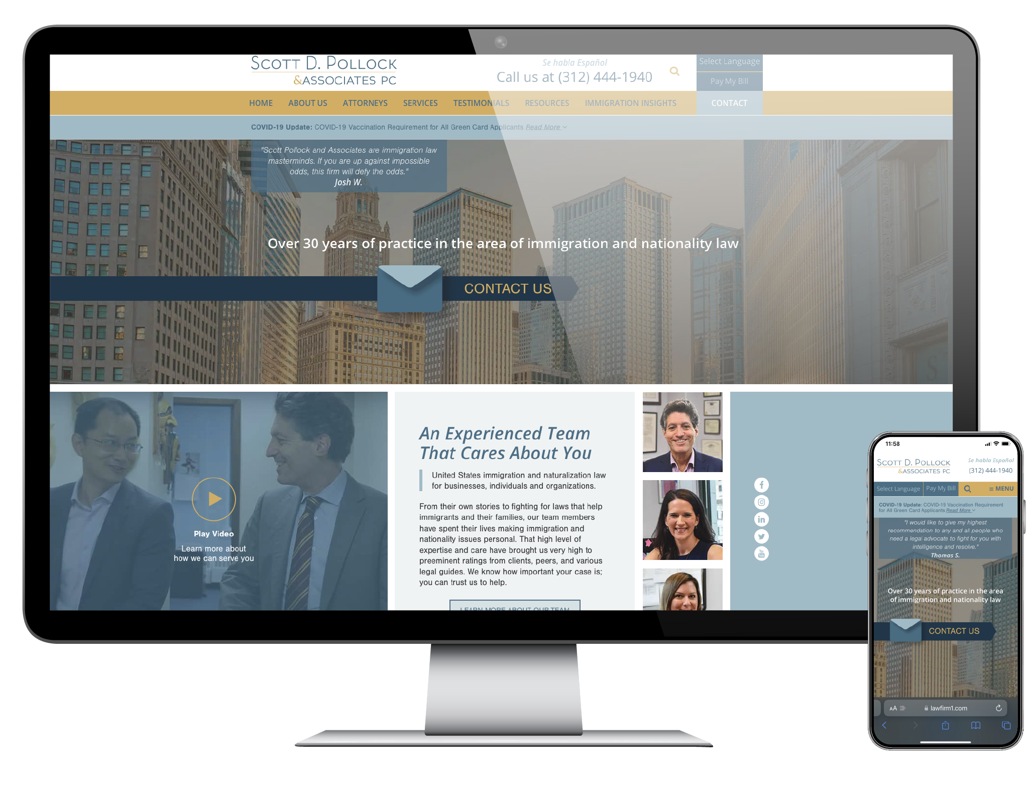 Mockup of Scott D. Pollock & Associates, P.C.'s website on desktop and mobile