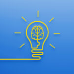 Brain Shape Inside A Light Bulb on Blue Background