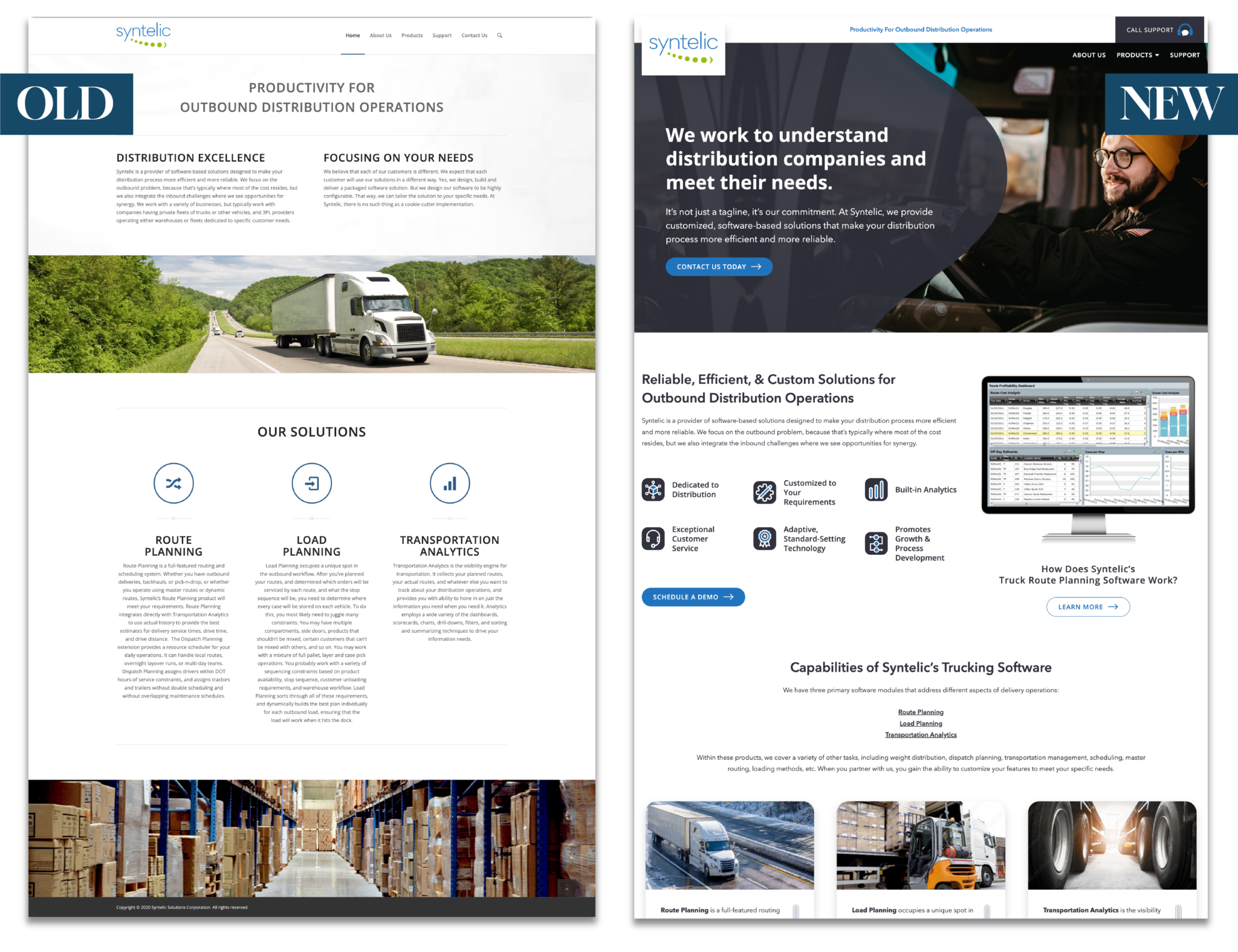 Syntelic side-by-side comparison of the website before and after working with Metric Marketing.