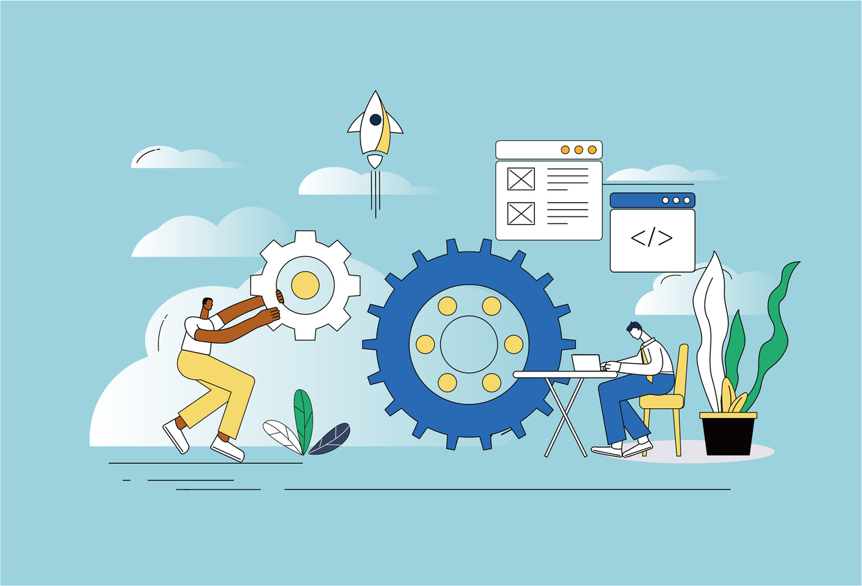 Software development, technology development creative diagram.