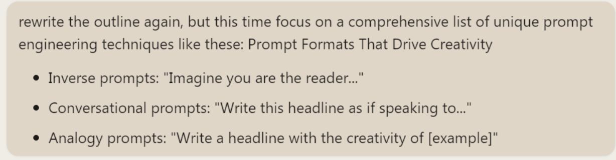 AI prompt to rewrite an outline focusing on a comprehensive list