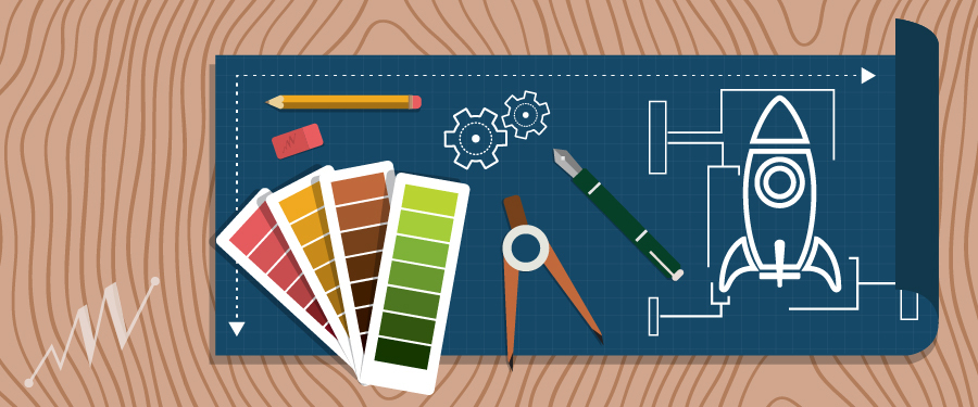 Benefits of a Strong Brand by Metric Marketing Image of color swatches and sketch of a rocket ship.