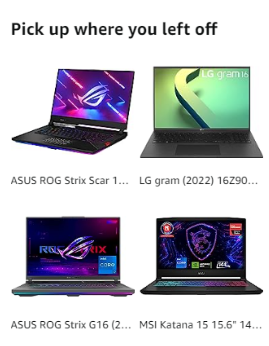 Content personalization ads displaying laptop options